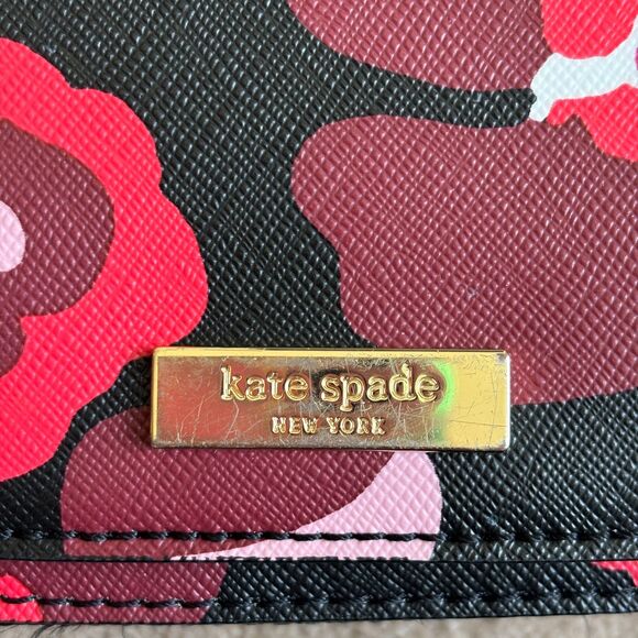 Kate Spade Laurel Way Lilah Floral Crossbody Bag Purse Black Pink Vegan Leather - Picture 3 of 12